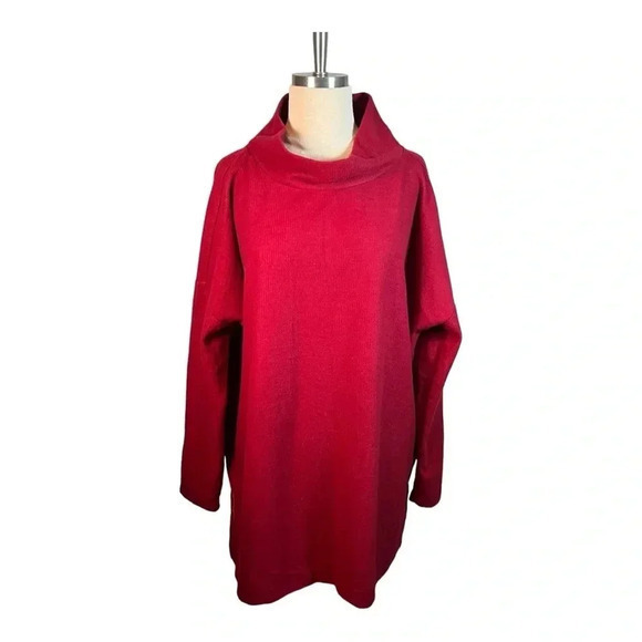 ANTHROPOLOGIE LONG‎ MOCK NECK SWEATER SUPER SOFT RIBBED RED WOMEN SIZE XL - Picture 2 of 11